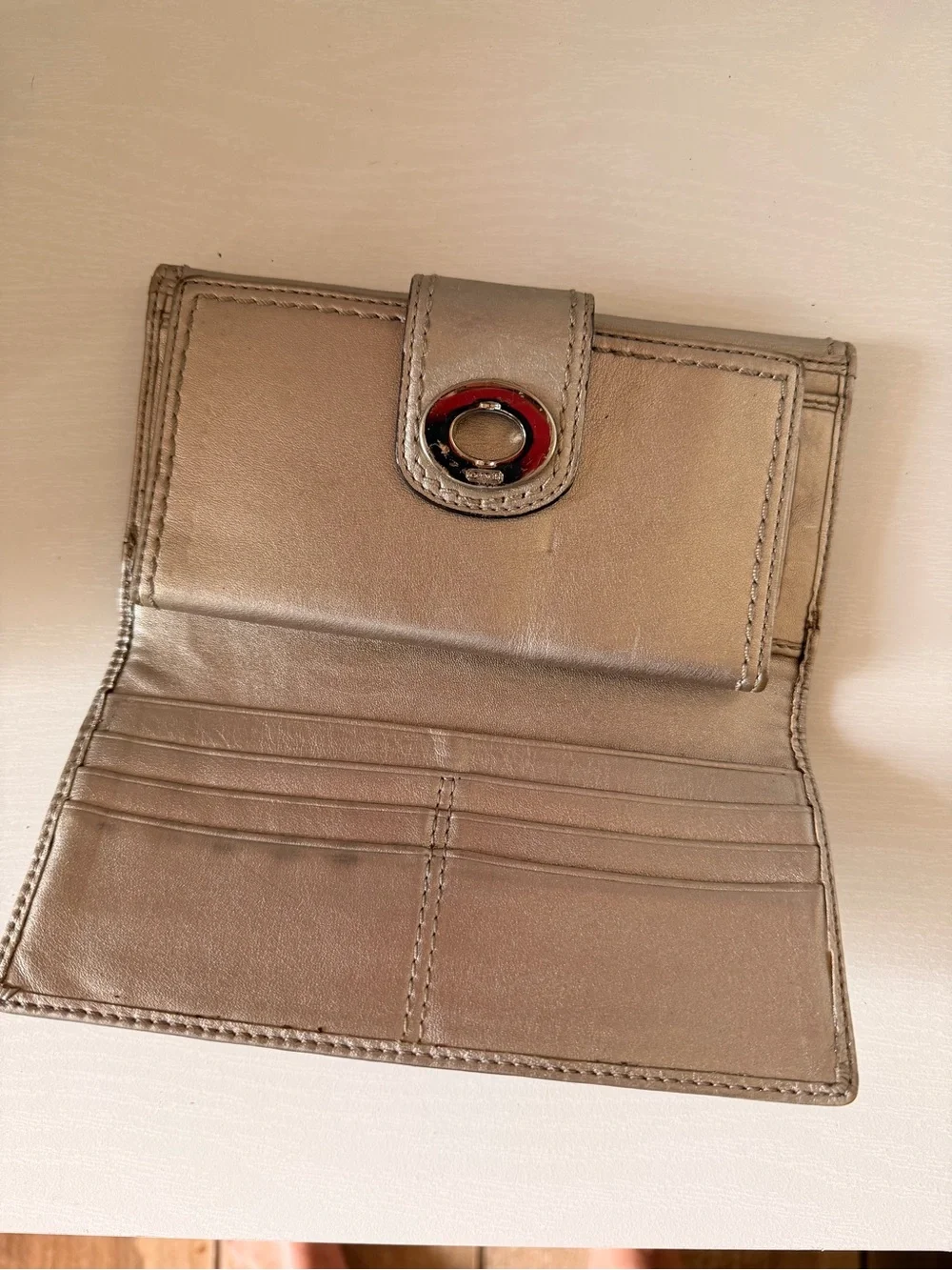 vintage Coach Metallic Leather Turnlock Slim Envelope Checkbook Wallet Y2K
